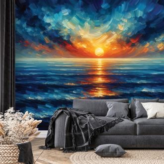 SAMOLEPILNA FOTOTAPETA DRAMATIČEN SONČNI ZAHOD NAD OCEANOM - TAPETE SONČNI VZHOD IN ZAHOD - TAPETE