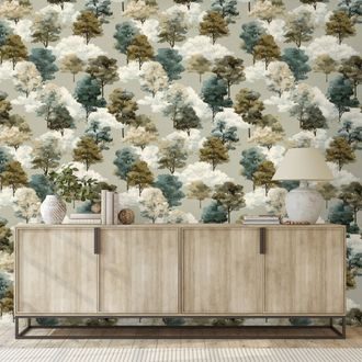 TAPETA AKVARELOVÉ STROMY V ZEMITÝCH TÓNECH - VZOROVANÉ TAPETY - TAPETY