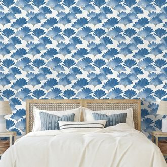 SAMOLEPÍCÍ TAPETA MODRÉ AKVARELOVÉ LISTY - PATTERNED WALLPAPERS - WALLPAPERS