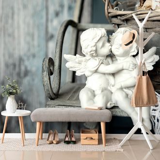 PAPIER PEINT STATUES D'ANGES SUR UN BANC - PAPIER PEINT ANGES - PAPIER PEINT