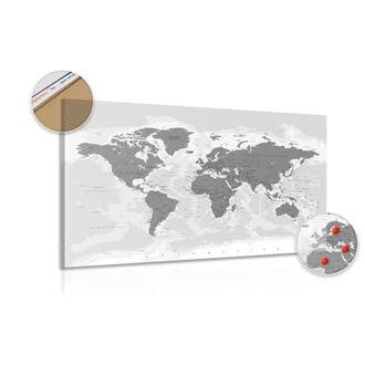 Obraz na korku mapa świata w czarno-białym stylu