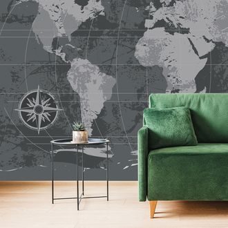 SELF ADHESIVE WALLPAPER RUSTIC WORLD MAP IN BLACK AND WHITE - SELF-ADHESIVE WALLPAPERS - WALLPAPERS