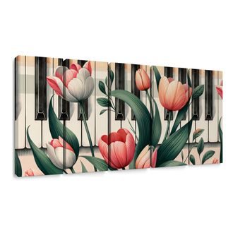 5-DÍLNÝ OBRAZ KLAVÍR A TULIPÁNY V KVĚTINOVÉ SYMFONII - OBRAZY KVĚTŮ - OBRAZY