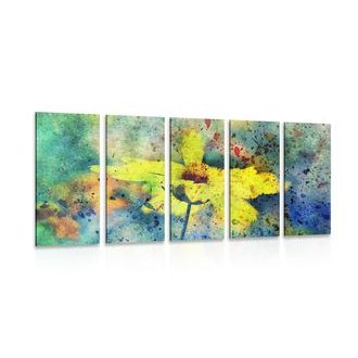 5-DÍLNÝ OBRAZ ŽLUTÝ KVĚT S VINTAGE NÁDECHEM - VINTAGE A RETRO OBRAZY - OBRAZY