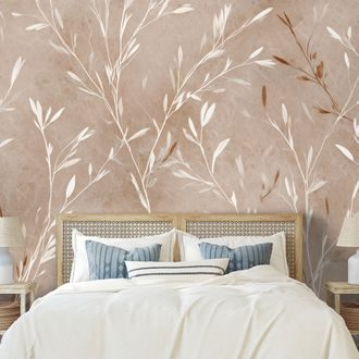 ZELFKLEVEND FOTOBEHANG FIJNE BEIGE TAKJES - FOTOBEHANG BLADEREN - FOTOBEHANG