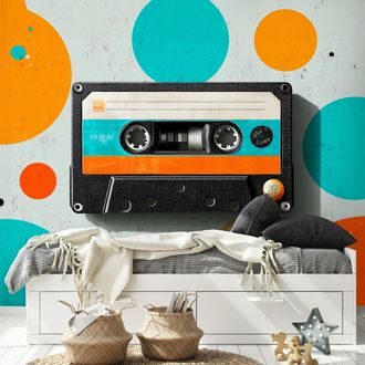 TAPETE RETRO-KASSETTE MIT BUNTEN KREISEN - MUSIK FOTOTAPETEN - TAPETEN