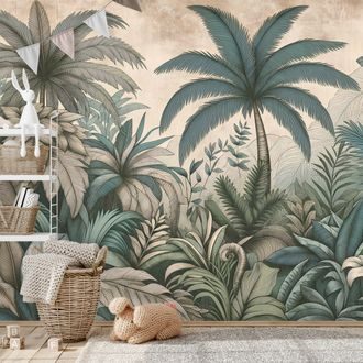 TAPETA TROPICKÁ DŽUNGLE V PASTELOVÝCH TÓNECH - TAPETY DŽUNGLE - TAPETY
