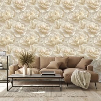 SAMOLEPÍCÍ TAPETA KRÉMOVÉ KVĚTY VE VINTAGE STYLU - VZOROVANÉ TAPETY - TAPETY