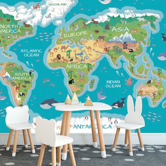 Wallpaper geographical map of the world for children