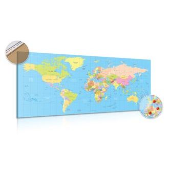 DECORATIVE PINBOARD MAP ON A BLUE BACKGROUND - PICTURES ON CORK - PICTURES