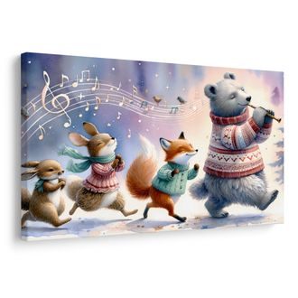 WANDBILD TIERE IM TAKT DER MUSIK MARSCHIEREND - KINDERBILDER TIERE - BILDER