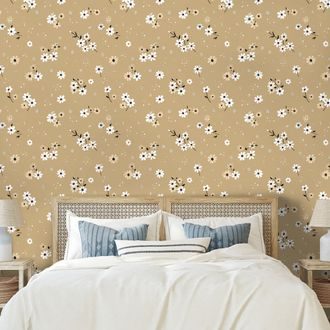 TAPETA KVĚTINOVÉ POLE NA BÉŽOVÉM POZADÍ - VZOROVANÉ TAPETY - TAPETY