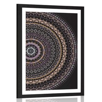 POSTER WITH MOUNT MANDALA WITH A SUN PATTERN IN PURPLE SHADES - FENG SHUI - POSTERS