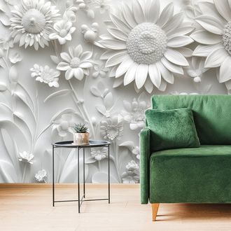 TAPETE 3D WEISSE BLUMEN - TAPETEN MIT BLUMENMOTIVEN - TAPETEN