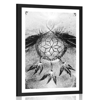 POSTER WITH MOUNT INDIAN DREAM CATCHER IN BLACK AND WHITE - BLACK AND WHITE - POSTERS