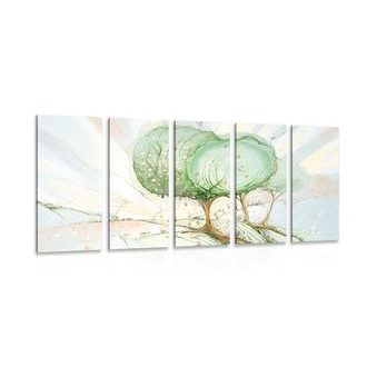 5-PIECE CANVAS PRINT FAIRYTALE PASTEL TREES - PICTURES OF TREES AND LEAVES - PICTURES