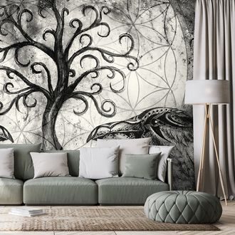 Tapeta črno-belo magično drevo življenja