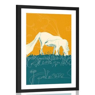 Poster with mount horse on the meadow