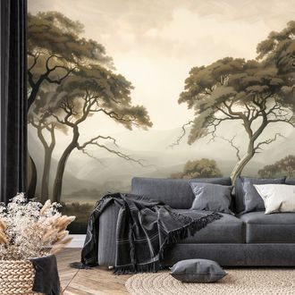 TAPET AUTOADEZIV PEISAJ LINIȘTIT CU COPACI MAIESTUOȘI - TAPET COPACI - TAPETURI