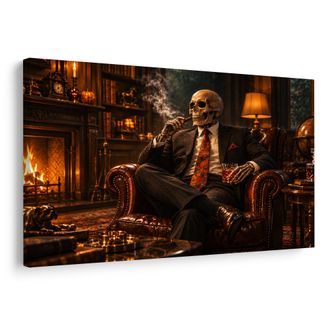 OBRAZ KOSTLIVEC V KŘESLE S DOUTNÍKEM - HALLOWEENSKÉ A HOROROVÉ OBRAZY - OBRAZY