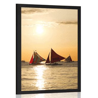 POSTER SEGELBOOTE BEI SONNENUNTERGANG - NATUR - POSTER