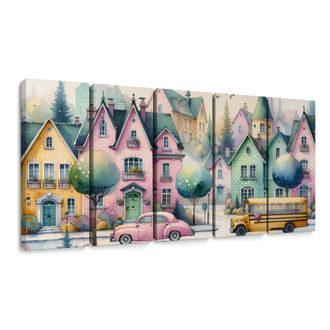 5-DÍLNÝ OBRAZ PASTELOVÉ MĚSTEČKO - DĚTSKÉ OBRAZY - OBRAZY
