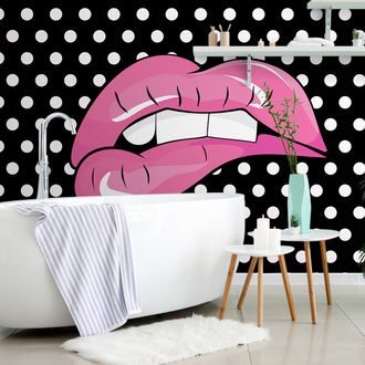 SELBSTKLEBENDE TAPETE ROSA LIPPEN ALS POP-ART - SELBSTKLEBENDE TAPETEN - TAPETEN