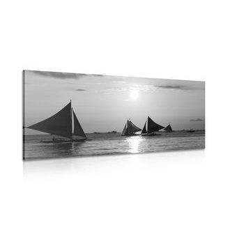 OBRAZ NÁDHERNÝ ZÁPAD SLUNCE NA MOŘI V ČERNOBÍLÉM PROVEDENÍ - ČERNOBÍLÉ OBRAZY - OBRAZY