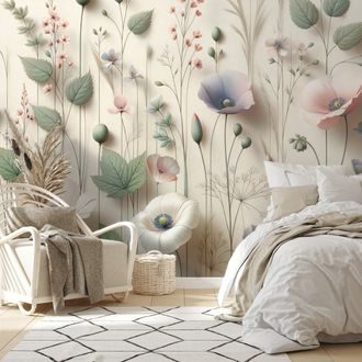 SAMOLEPÍCÍ TAPETA PASTELOVÉ LUČNÍ KVĚTY - WALLPAPERS - 🔥 TOTAL SALE 🔥