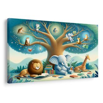 OBRAZ ZVÍŘECÍ ČTENÍ POD STROMEM - DĚTSKÉ OBRAZY ZVÍŘÁTKA - OBRAZY