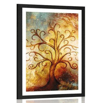 Plakát s paspartou strom života s abstrakcí vesmíru