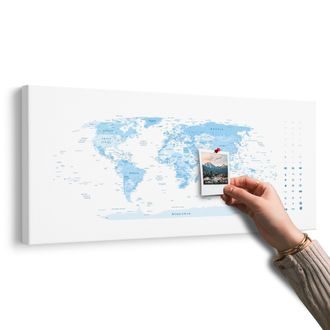 OBRAZ NA KORKU DETAILNÍ MAPA SVĚTA V MODRÉ BARVĚ - OBRAZY NA KORKU - OBRAZY