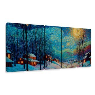 5-DÍLNÝ OBRAZ ZIMNÍ HVĚZDNÁ NOC - VÁNOČNÍ A ZIMNÍ OBRAZY - PICTURES