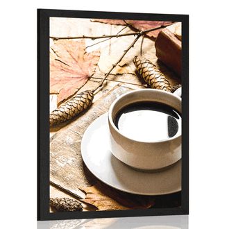 AFFICHE TASSE DE CAFÉ DANS UNE AMBIANCE D'AUTOMNE - AVEC UN MOTIF DE CUISINE - AFFICHES