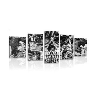 5-DÍLNÝ OBRAZ UMĚLECKÁ LEBKA V ČERNOBÍLÉM PROVEDENÍ - ČERNOBÍLÉ OBRAZY - OBRAZY