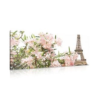 CANVAS PRINT EIFFEL TOWER AND PINK FLOWERS - PICTURES OF CITIES - PICTURES