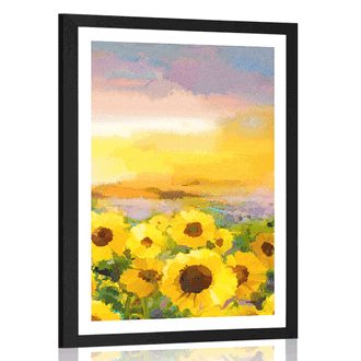 POSTER MIT PASSEPARTOUT SONNENBLUMENFELD - BLUMEN - POSTER