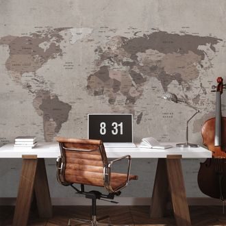 FOTOTAPETA VINTAGE ZEMLJEVID SVETA V BEŽ IN RJAVIH TONIH - TAPETE ZEMLJEVIDI - TAPETE