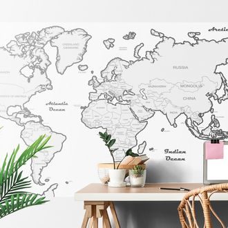 SELF ADHESIVE WALLPAPER WORLD MAP WITH GRAY BORDER - SELF-ADHESIVE WALLPAPERS - WALLPAPERS