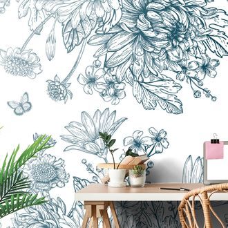 SELF ADHESIVE WALLPAPER SKETCHED BOUQUET OF FLOWERS - SELF-ADHESIVE WALLPAPERS - WALLPAPERS