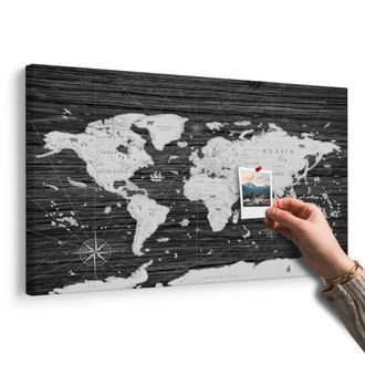 SLIKA NA PLUTU CRNO-BIJELA KARTA NA DRVENOJ PODLOZI - SLIKE NA PLUTU - SLIKE