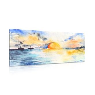 CANVAS PRINT WATERCOLOR SEA AND SUNSET - PICTURES OF NATURE AND LANDSCAPE - PICTURES