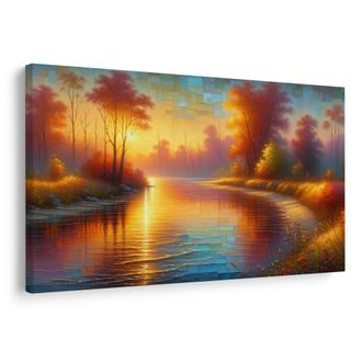 OBRAZ PODZIMNÍ ŘEKA PŘI ZÁPADU SLUNCE - OBRAZY VÝCHOD A ZÁPAD SLUNCE - OBRAZY