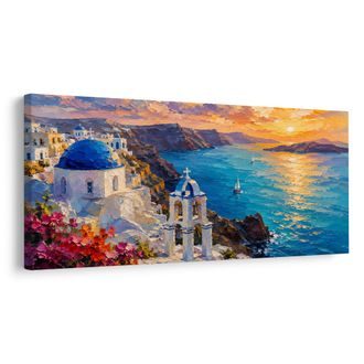 TABLEAU SUR TOILE – DÔMES BLEUS AU-DESSUS DE LA MER - TABLEAUX LEVER ET COUCHER DE SOLEIL - TABLEAUX