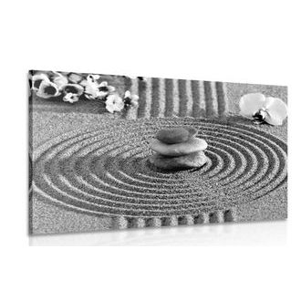 OBRAZ JAPONSKÁ ZAHRADA S FENG SHUI PRVKY V ČERNOBÍLÉM PROVEDENÍ - ČERNOBÍLÉ OBRAZY - OBRAZY