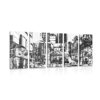 5-PIECE CANVAS PRINT ABSTRACT CITYSCAPE IN BLACK AND WHITE - BLACK AND WHITE PICTURES - PICTURES