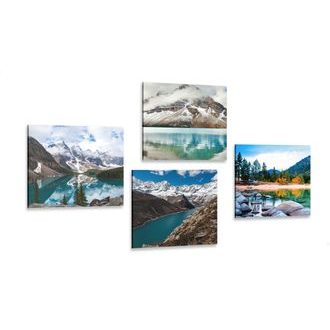 Set di quadri incantevole paesaggio di montagna