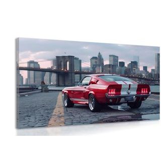 FOTO OP CANVAS MUSTANG MET PANORAMA VAN NEW YORK - SCHILDERIJEN - MEGA UITVERKOOP TOT 70% 🔥