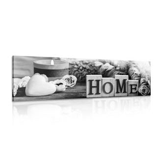 OBRAZ ZÁTIŠÍ S NÁPISEM HOME V ČERNOBÍLÉM PROVEDENÍ - ČERNOBÍLÉ OBRAZY - OBRAZY