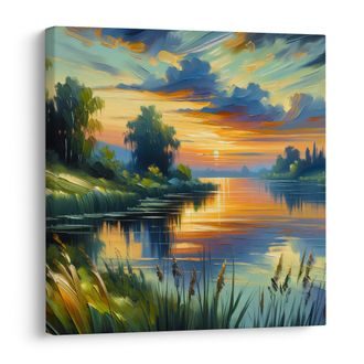 OBRAZ MALEBNÝ VEČER U VODY - OBRAZY JEZERA - OBRAZY